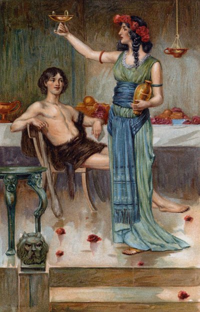 Theseus keek op in haar mooie gezicht (chromolitho) door Thomas Heath Robinson