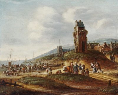 Vissers lossen hun vangst op het strand bij Egmond door Thomas Heeremans