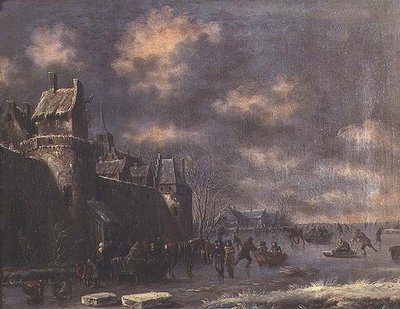 Winterlandschap met figuren door Thomas Heeremans