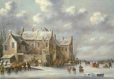 Winterscène met uitzicht op Medemblik door Thomas Heeremans