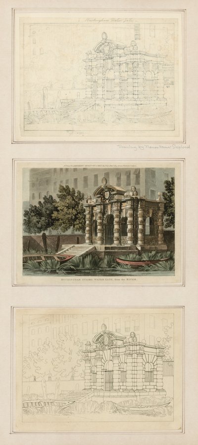 Buckingham Trappen Waterpoort, vanaf de rivier door Thomas Hosmer Shepherd
