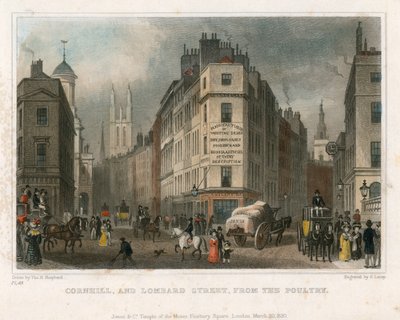Cornhill en Lombard Street, Londen, vanaf de Poultry door Thomas Hosmer Shepherd