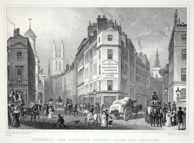 Cornill en Lombardstraat, vanaf de Poultry, uit 