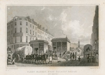 Fleet Market vanaf Holborn Bridge (nu verwijderd) door Thomas Hosmer Shepherd