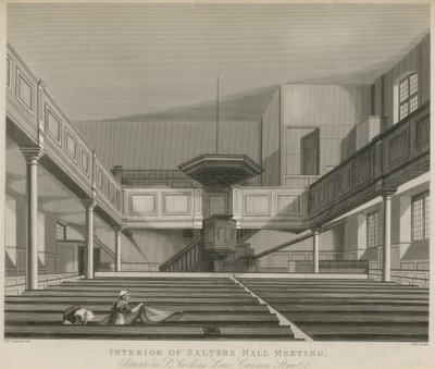 Interieur van Salters Hall Meeting, gelegen in St Swithins Lane, Cannon Street, Londen door Thomas Hosmer Shepherd