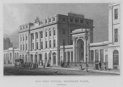 Nieuw Postkantoor, Waterloo Place, Edinburgh (gravure) door Thomas Hosmer Shepherd
