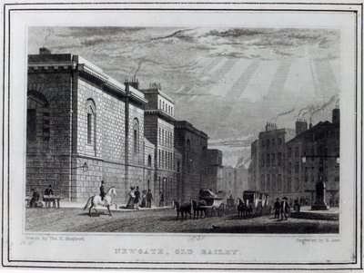 Newgate gevangenis en de Old Bailey, gegraveerd door Robert Acon, 1831 door Thomas Hosmer Shepherd