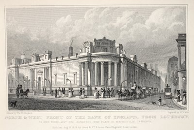 Noord- en westzijde van de Bank of England vanaf Lothbury, uit 