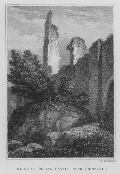 Ruïnes van Roslyn Castle, nabij Edinburgh (gravure) door Thomas Hosmer Shepherd