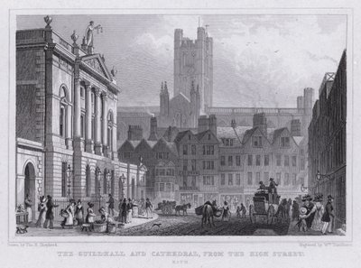 Het Guildhall en de Kathedraal, vanaf de High Street, Bath door Thomas Hosmer Shepherd