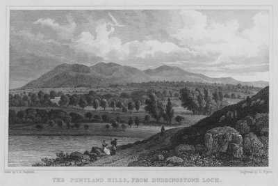 De Pentland Hills, vanaf Duddingstone Loch door Thomas Hosmer Shepherd