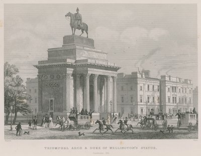 Triomfboog en Standbeeld van de Hertog van Wellington, Constitution Hill, Hyde Park, Londen door Thomas Hosmer Shepherd