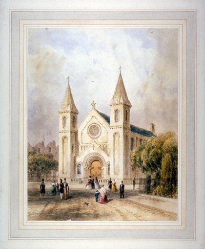 Zicht op een onbekend religieus gebouw in Regent Square, St Pancras, Londen, 1842 door Thomas Hosmer Shepherd