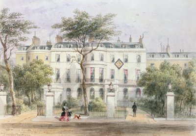 Westelijke gevel van het huis van Sir Robert Peel in Privy Garden (1788-1850) 1851 door Thomas Hosmer Shepherd