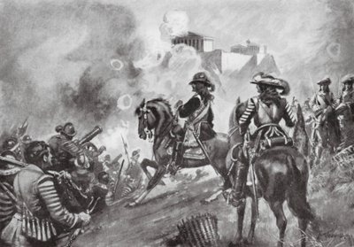 Francesco Morosini bombardeert het Parthenon door Thomas Hutchison Peddie
