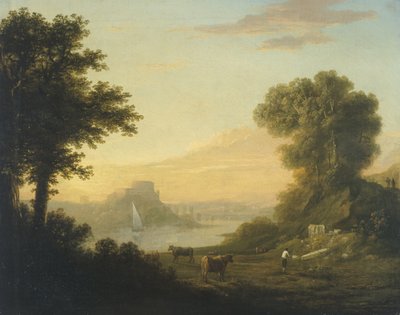 Klassiek landschap met een rivier door Thomas Jones