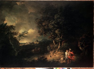 Landschap met Aeneas en Dido door Thomas Jones