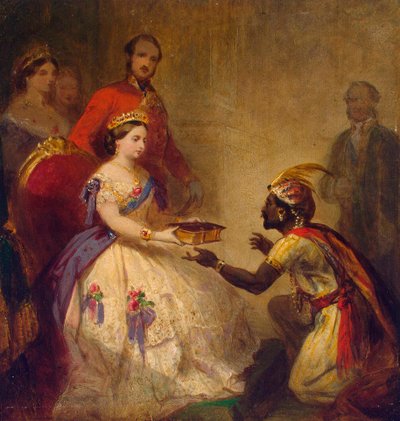 Koningin Victoria geeft de Bijbel aan een Afrikaanse hoofdman, 1861 door Thomas Jones Barker