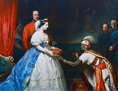 Koningin Victoria presenteert een bijbel in de audiëntiezaal in Windsor, c1861 door Thomas Jones Barker