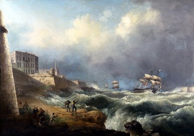 Zicht op de ingang van de Grand Harbour door TL Hornbrook door Thomas L. Hornbrook
