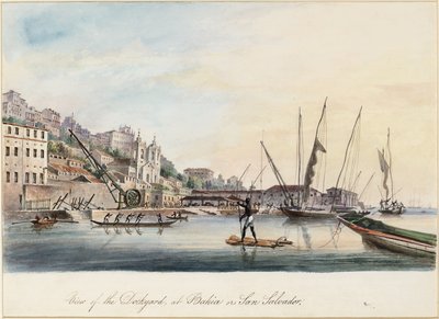 Uitzicht op de scheepswerf, in Bahia of San Salvador door Thomas L. Hornbrook