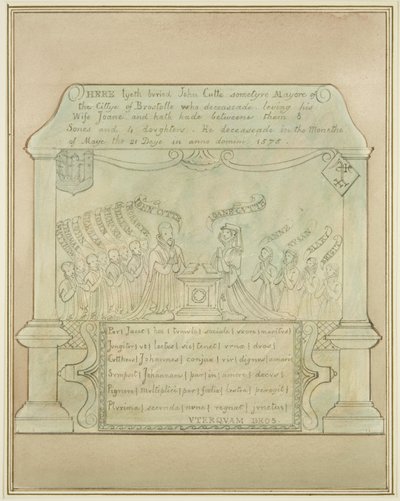 Muurtablet van John Cutte in Burnett Church door Thomas Leeson the Elder Rowbotham