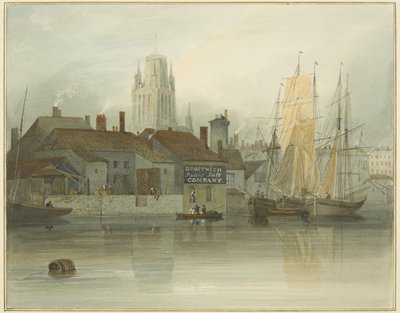 Redcliffe Tower en Back vanaf Ferry Slip, Queen Square, 1826 door Thomas Leeson the Elder Rowbotham