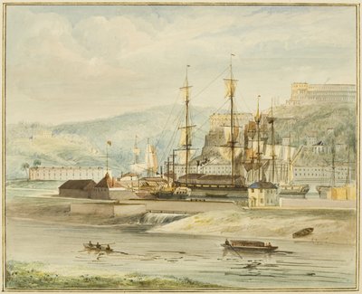 De Overfall Dam, nabij Floating Dock, en Cumberland Basin door Thomas Leeson the Elder Rowbotham