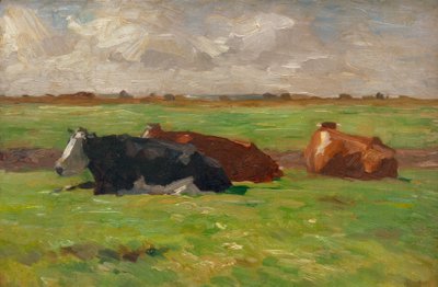 Noord-Duits zomers landschap met liggende koeien door Thomas Ludwig Herbst