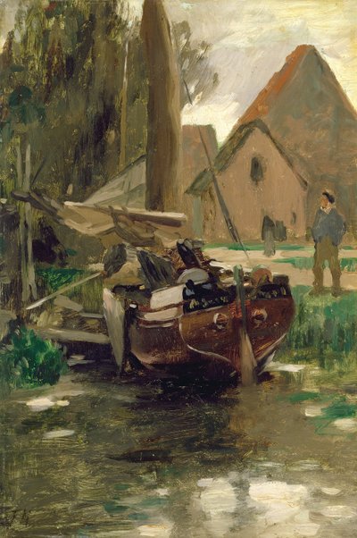Kleine haven met een boot door Thomas Ludwig Herbst