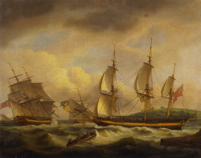 Een Koopvaardijschip in twee Posities bij een Estuarium aan de Zuidwestkust door Thomas Luny