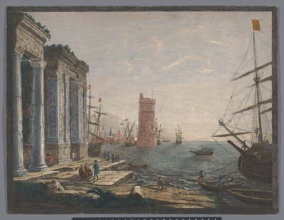 Gezicht op een haven met schepen en boten op het water door Thomas Major