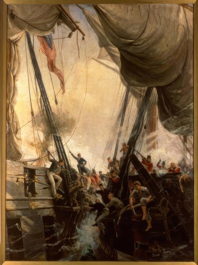Shannon en Chesapeake in gevecht, 1813 door Thomas Marie Hemy