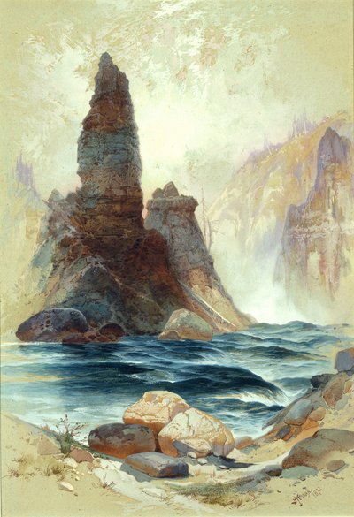 Boven Tower Falls, Yellowstone door Thomas Moran