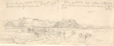 Bad Lands bij Boise, N.P.R.R. (No. Pacific Railroad) door Thomas Moran