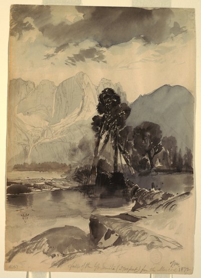Tekening, Watervallen van Yosemite, 1872 door Thomas Moran