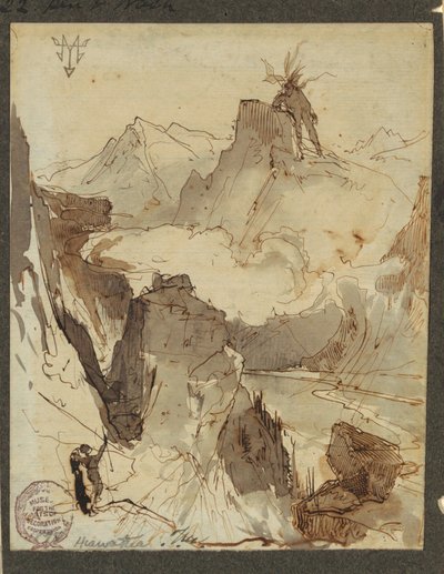 Tekening, Hiawatha ziet Mudjekeewis, 1870-75 door Thomas Moran