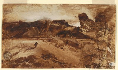 Tekening, In de woestijn, Arizona, 1878 door Thomas Moran
