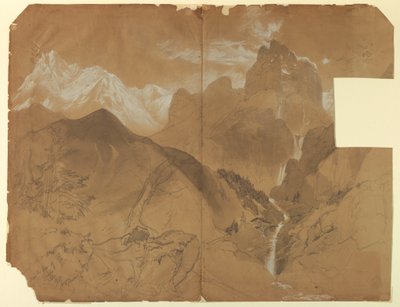 Tekening, Bij de Pas van Faido, Italië, 1867 door Thomas Moran