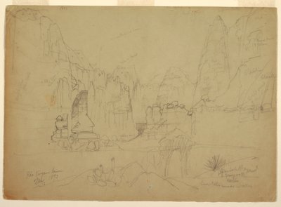 Tekening, De Canyon van de Rio Virgin, Zuid-Utah, 1873 door Thomas Moran