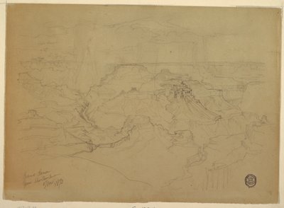 Tekening, De Grand Canyon in de regen, 1873 door Thomas Moran