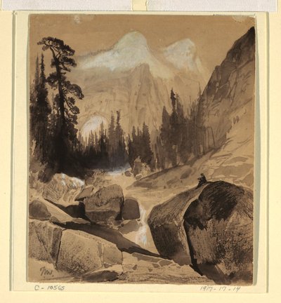 Tekening, De noordelijke koepel, Yosemite, Californië, 1872 door Thomas Moran