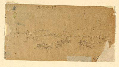 Tekening, De Tetons, gezien vanaf de vlakte, 28 augustus 1879 door Thomas Moran