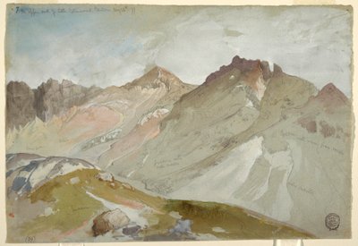 Tekening, The Upper End of Little Cottonwood Canyon, Wasatch Range, bij Ogden, Utah, 13 augustus 1879 door Thomas Moran