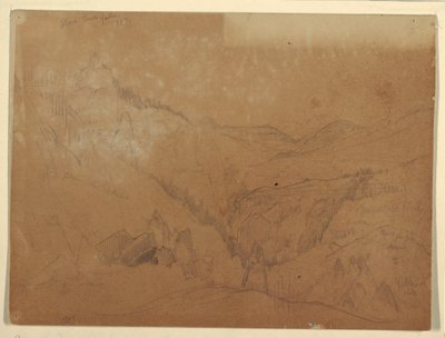 Tekening, Yellowstone, boven de torenwaterval, 1871 door Thomas Moran