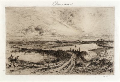 Hook Pond en de oude brug door Thomas Moran