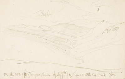 Schemering op weg van Tongue River (hoofd van Little Big Horn) door Thomas Moran