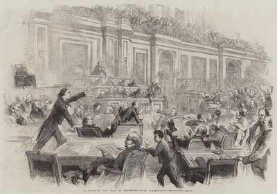Een scène in de Hal van Afgevaardigden, Washington door Thomas Nast