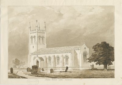 Norton Canes Kerk: sepia wassing tekening door Thomas Peploe Wood