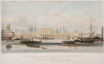 Het Blackwall Railway Terminus en Brunswick Pier, Blackwall, Poplar, Londen door Thomas Picken